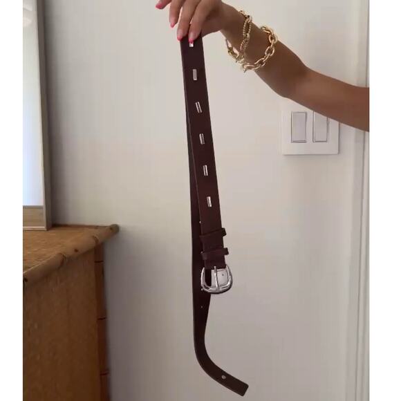 Frame Studded Timeless Buckle Belt Tobacco with Silver Hardware